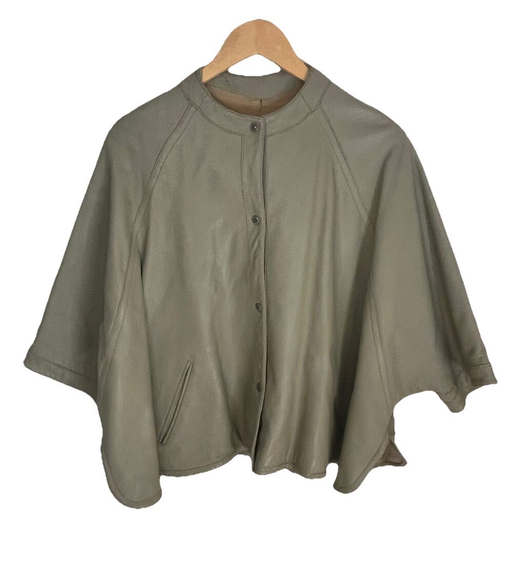 VTG 60s 70s Taupe Leather Cape Shawl Snap Front Mod Go Go Bohemian Sz S/M/L